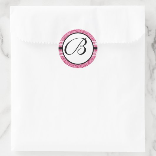 Sticker Rond Monogramme Mariage Raspberry Damask (Sac)