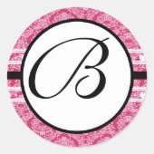 Sticker Rond Monogramme Mariage Raspberry Damask (Devant)
