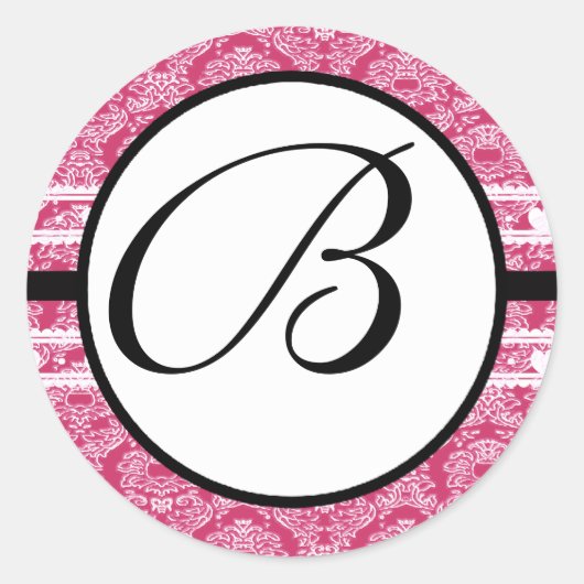 Sticker Rond Monogramme Mariage Raspberry Damask (Devant)