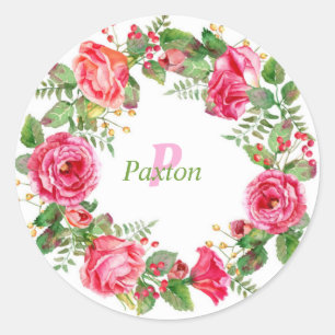 Sticker Rond Monogramme Mariage rose