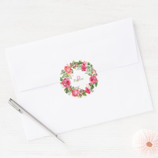 Sticker Rond Monogramme Mariage rose (Enveloppe)