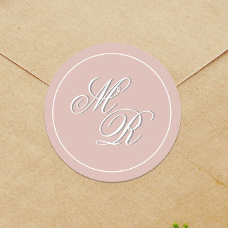Sticker Rond Monogramme Mariage rose vierge personnalisé