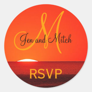 Sticker Rond Monogramme Mariage RSVP Sunset Photo