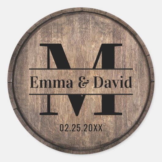Sticker Rond Monogramme Mariage Rustic Grange Bois (Devant)