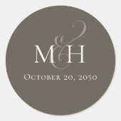 Sticker Rond Monogramme Mariage simple minimaliste Gris Brown (Devant)