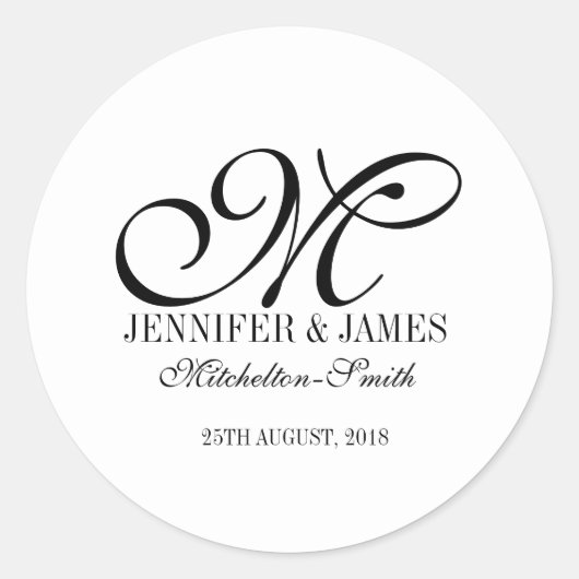 Sticker Rond Monogramme mariage simple n'importe quel autocolla (Devant)