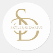 Sticker Rond Monogramme Mariage Simple Personnalisé Avec Nom (Devant)