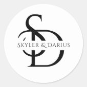 Sticker Rond Monogramme Mariage Simple Personnalisé Avec Nom (Devant)