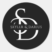 Sticker Rond Monogramme Mariage Simple Personnalisé Avec Nom (Devant)