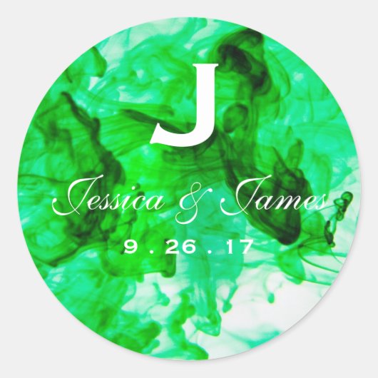 Sticker Rond Monogramme Mariage vert (Devant)