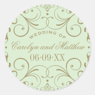 Sticker Rond Monogramme Mariage vintage vert antique