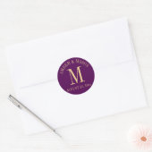 Sticker Rond Monogramme Mariage violet et or (Enveloppe)