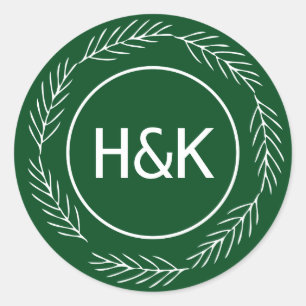 Sticker Rond Monogramme Mariage Wreath