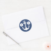 Sticker Rond Monogramme marin bleu et blanc (Enveloppe)