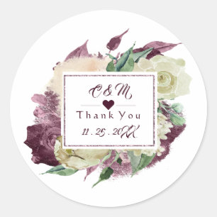 Sticker Rond Monogramme Marsala Bourgogne Faveur de Mariage Flo