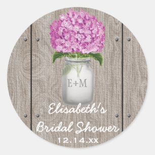 Sticker Rond Monogramme Mason Jar Plum Hydrangea Fête des marié