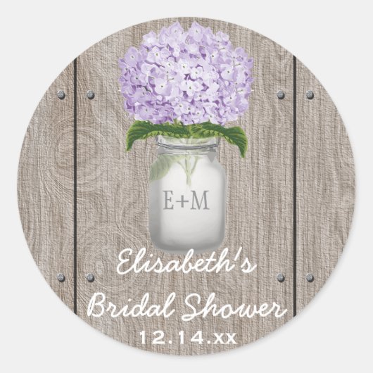Sticker Rond Monogramme Mason Jar Purple Hydrangea Fête des mar (Devant)