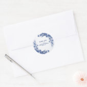 Sticker Rond Monogramme Merci de mariage Cadeau Floral bleu (Enveloppe)