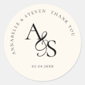 Sticker Rond Monogramme, Merci Mariage (Devant)