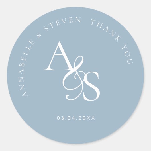 Sticker Rond Monogramme, Merci Mariage (Devant)