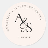 Sticker Rond Monogramme, Merci Mariage (Devant)