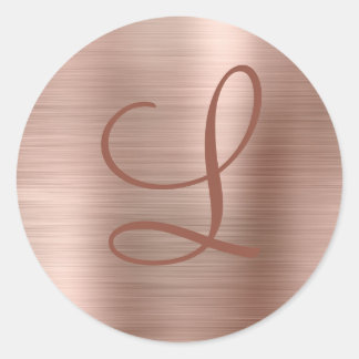 Sticker Rond Monogramme métal brossé Chic Rose or initial