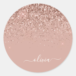 Sticker Rond Monogramme Métal Paillettes Argent Nom Glamour
