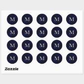 Sticker Rond Monogramme métallique brossé bleu marine (Feuille)