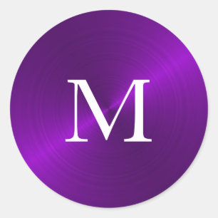 Sticker Rond Monogramme métallique brossé violet initial