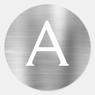 Sticker Rond Monogramme métallique moderne argent