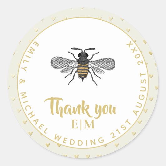 Sticker Rond Monogramme Miel BEE Mariage Favor Cadeau Élégant (Devant)