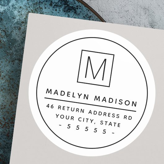 Sticker Rond Monogramme mince bordure minimum blanc retour