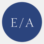Sticker Rond Monogramme minimal Élégant Mariage bleu marine mod (Devant)