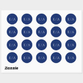 Sticker Rond Monogramme minimal Élégant Mariage bleu marine mod (Feuille)