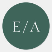 Sticker Rond Monogramme minimal Élégant Mariage vert émeraude (Devant)