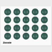 Sticker Rond Monogramme minimal Élégant Mariage vert émeraude (Feuille)