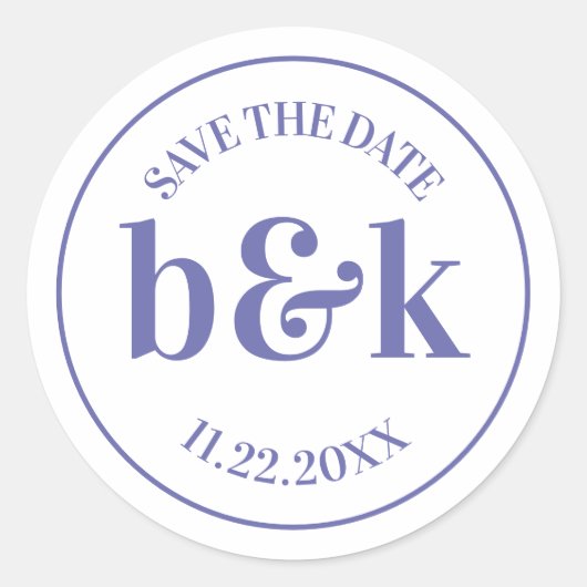 Sticker Rond Monogramme minimal moderne Enregistrer Date Mariag (Devant)