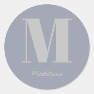 Sticker Rond Monogramme minimal moderne Nom gris initial