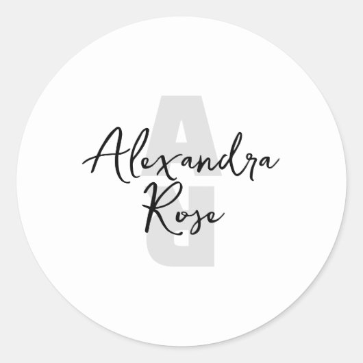 Sticker Rond Monogramme minimal nom personnalisé (Devant)