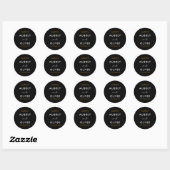 Sticker Rond Monogramme minimaliste blanc sur Mariage noir (Feuille)