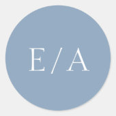 Sticker Rond Monogramme minimaliste Élégant Mariage bleu Dusty (Devant)