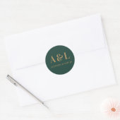 Sticker Rond Monogramme minimaliste mariage Emerald Green Gold (Enveloppe)