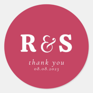 Sticker Rond Monogramme minimaliste Mariage Magenta chaud