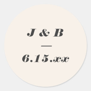 Sticker Rond Monogramme Minimaliste Mariage Noir et Ivoire Pers
