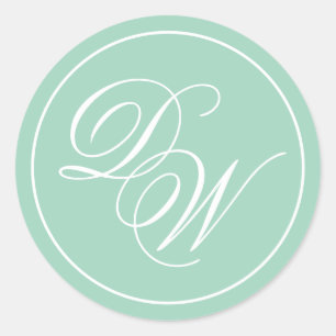 Sticker Rond Monogramme Mint Green 2 Initiales Simple Script bl