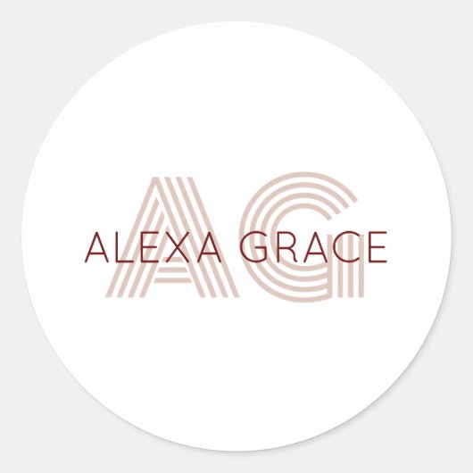 Sticker Rond Monogramme moderne beige et vin (Devant)