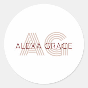 Sticker Rond Monogramme moderne beige et vin