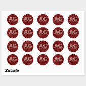 Sticker Rond Monogramme moderne beige et vin (Feuille)