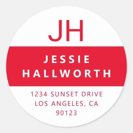 Sticker Rond Monogramme moderne blanc et rouge (Devant)