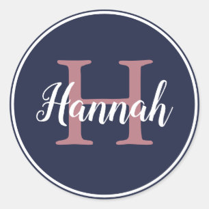 Sticker Rond Monogramme moderne bleu et rose